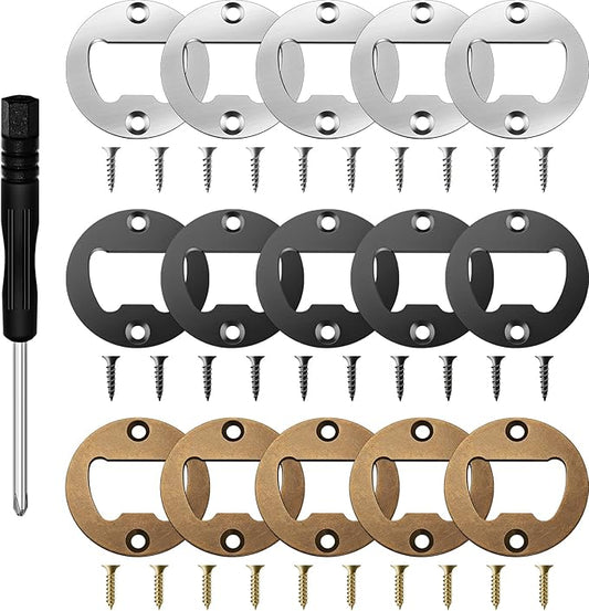 15 Sets Bottle Opener Inserts Kit Stainless Steel Round Bottle Openers Metal Inserts with Screws and Screwdriver for Bottles Opener DIY Resin Mould Kit