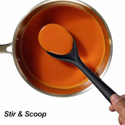 Silicone Spoons for Cooking - Kitchen Spoons for Mixing, Serving, & Stirring - 600°F Heat-Resistant Non Stick Utensils Ladle & Skimmer- Dishwasher Safe, Black,10.3IN