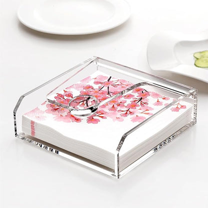 DINGHUO Acrylic Napkin Holder for Table, 7"x7" Clear Luncheon Napkin Holder with Weighted Arm, Flat Kitchen Paper Hand Napkin Dispenser, Suitable for Outdoor & Indoor