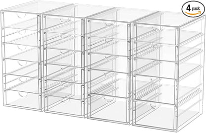 caktraie Desk Organizers And Accessories With 22 Drawers, 4 Pack Office Desktop Drawers, Plastic Makeup Organizer Containers Bins With Drawers Desk Organization, Bathroom Organizers Storage Case Box by shoeboxesanddeskorganizers