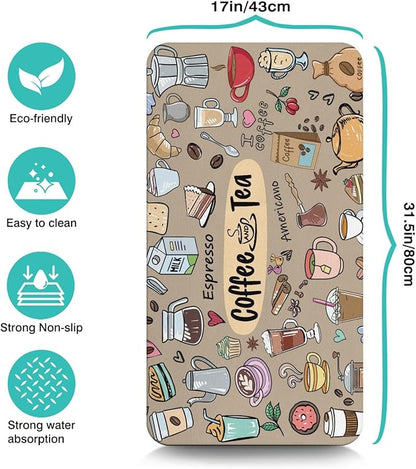 Coffee Mat 17inx31.5in, Coffee Bar Mat for Countertops, Absorbent, Hide Stain, Anti-Slip, Dish Drying Mat