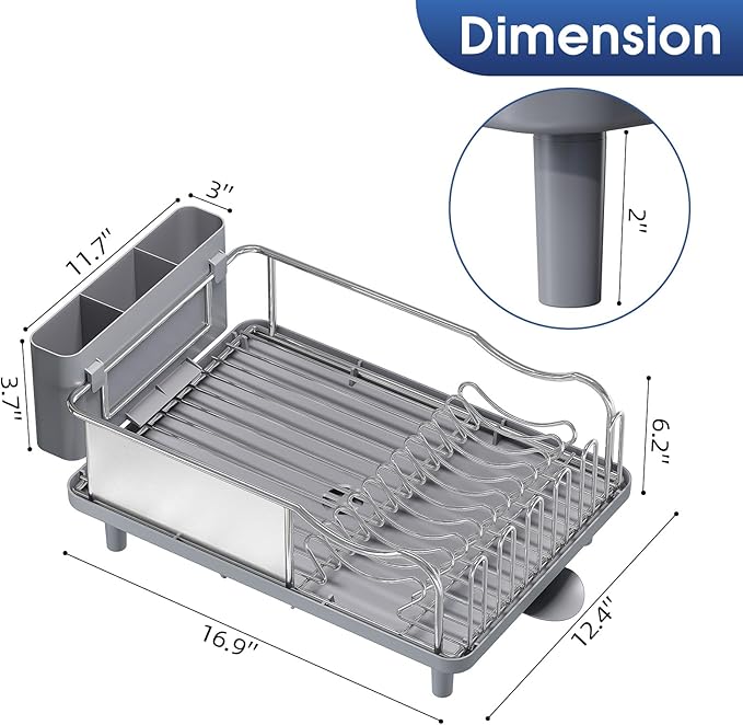 Urackify Stainless Steel Dish Drying Rack - Large Capacity Kitchen Counter Organizer with Drain Board, Utensil Holder & Detachable Cup Shelf, 304 Surgical-Grade Rust-Proof Dish Drainer, Easy Assembly - Image 7