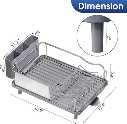 Urackify Stainless Steel Dish Drying Rack - Large Capacity Kitchen Counter Organizer with Drain Board, Utensil Holder & Detachable Cup Shelf, 304 Surgical-Grade Rust-Proof Dish Drainer, Easy Assembly - Image 7
