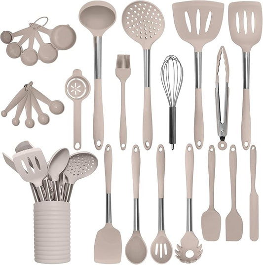 Home Hero Silicone Kitchen Utensils Set - Heat Resistant Non-Scratch Cooking Utensils - Ergonomic Silicone Spatula Set - Dishwasher Safe Kitchen Tools - 26 Piece, Stone by HomeHero
