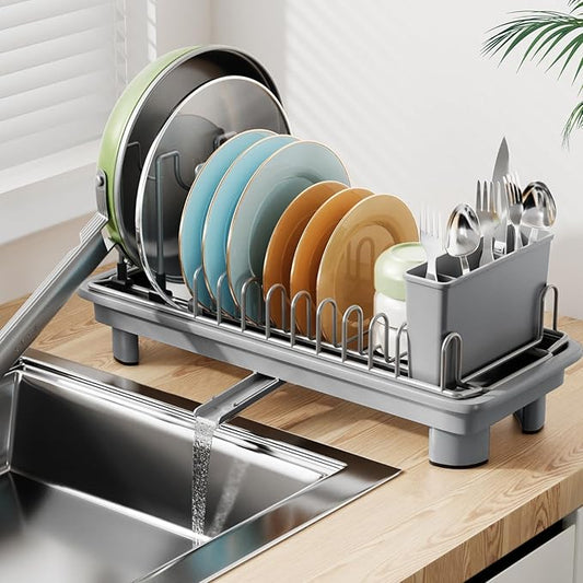 Laveshop Small Dish Drying Rack, Compact Dish Drainer for Kitchen Counter, with Adjustable Back Slots, Space-Saving for Small Kitchens, Gray by Unknown