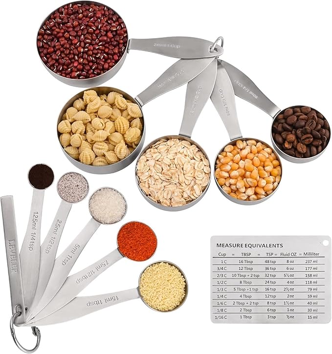 Measuring Cups and Spoons, 12 Piece Metric & US 18/8 Stainless Steel Measuring Cup and Spoon Set, Dry Metal Measuring Cups Spoons & Leveler & Measure Equivalents for Kitchen & Baking - Image 2