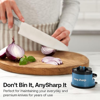 AnySharp – Global – Hands Free Knife Sharpener - Easy to Use Sharpening Tool with PowerGrip Suction Base and 20-Degree Pre-Set Angle - for All Knives: Chef's, Serrated, and Hardened Steel - Blue - Image 8