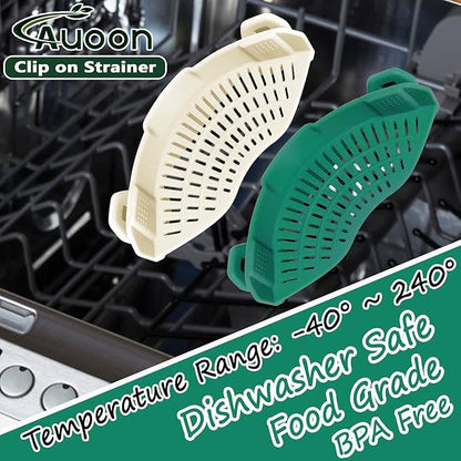 AUOON Clip On Strainer Silicone for All Pots and Pans, Pasta Strainer Clip on Food Strainer for Meat Vegetables Fruit Silicone Kitchen Colander (White) - Image 3
