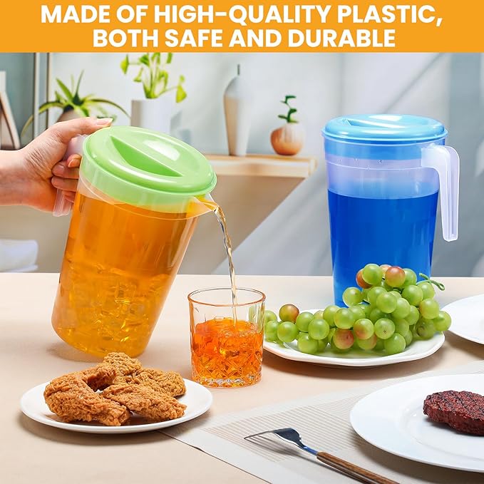 Honeydak 6 Pcs 70 Oz Round Clear Plastic Pitcher with Lid & Handle for Water Iced Tea Beverages (6 Packs Assorted Color) Jarras Para Aguas Frescas Plastic Pitcher for Easy Pouring - Image 3