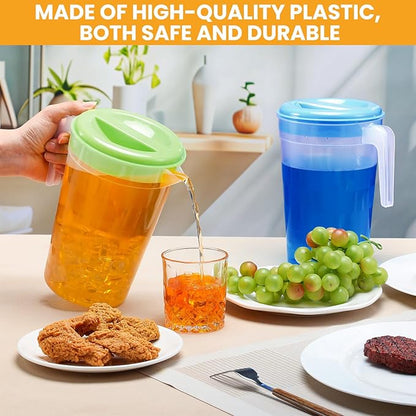 Honeydak 6 Pcs 70 Oz Round Clear Plastic Pitcher with Lid & Handle for Water Iced Tea Beverages (6 Packs Assorted Color) Jarras Para Aguas Frescas Plastic Pitcher for Easy Pouring - Image 3