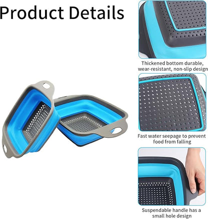 2 PCS Collapsible Colander, Collapsible Strainers for Kitchen, 11.5 inch Silicone Strainer and 9.5 inch Silicone Colander for Draining Vegetable fruit, Kitchen Food Strainer, Blue (Blue) - Image 7