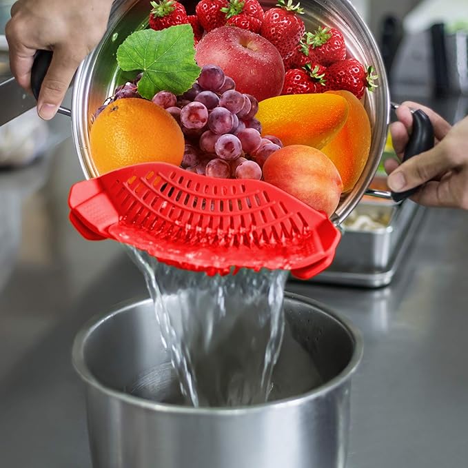 Clip On Strainer Silicone for all Pots and Pans, AUOON Pasta Strainer Clip on Food Strainer for Meat Vegetables Fruit Silicone Kitchen Colander - Image 4