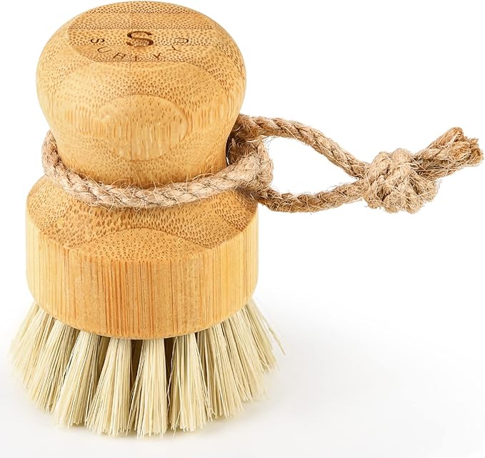 SUBEKYU Bamboo Dish Scrub Brushes for Kitchen, Cleaning Scrubber for Washing Cast Iron Pan/Pot, Natural Sisal Bristles, 1 Pack by SUBEKYU