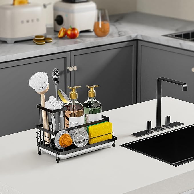 Cisily Large Capacity Kitchen Sink Caddy Organizer, Rustproof Non-Slip Sponge Holder With Dish Brush Holder Organizer, Kitchen Organization and Storage, Essentials Accessories for Countertop - Image 6