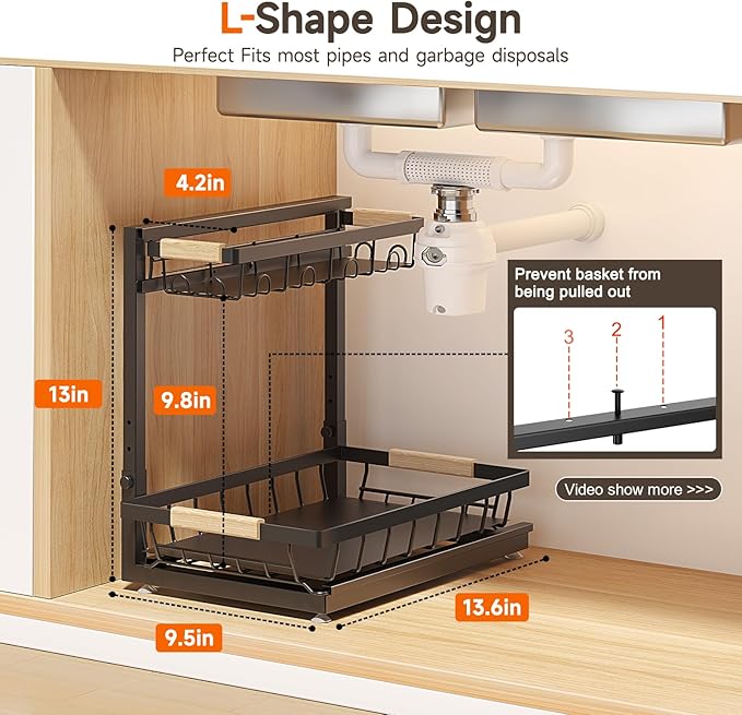 Sevenblue 2 Packs Under Sink Organizer, Height Adjustable 2 Tier Under Kitchen Sink Organizer, Multi-Purpose Storage Shelf for Kitchen Bathroom Cabinet (Brown, Large) - Image 3