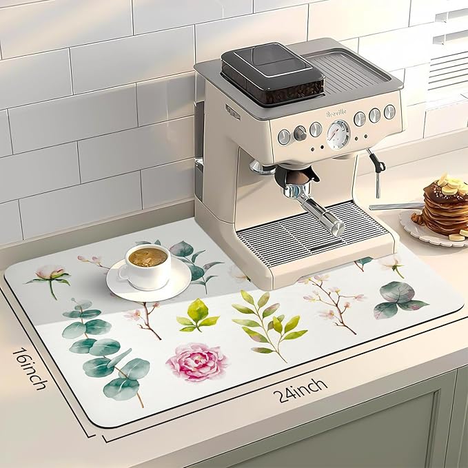 Bloss Drying Mat, Rose Flower Printed Dish Drying Mat for Spring, Kitchen Counter Mat, Absorbent Water Hide Stain Rubber Backed Dish Drying Pad(24"x16", Rose) - Image 3