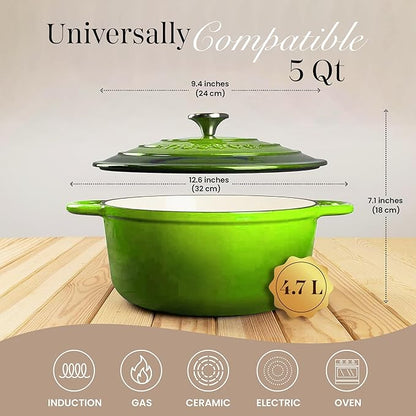Cast Iron Pot with Lid – Non-Stick Ovenproof Enamelled Casserole Pot, Oven Safe up to 500° F – Sturdy Dutch Oven Cookware – Green, 5-Quart, 24cm – by Nuovva - Image 2