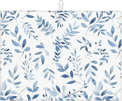 Blue Flower Dish Drying Mat For Kitchen Counter Absorbent Large Kitchen Fast Dry Pad Reusable Washable Protector Rack Large Mat 18 X 24