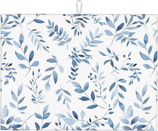 Blue Flower Dish Drying Mat For Kitchen Counter Absorbent Large Kitchen Fast Dry Pad Reusable Washable Protector Rack Large Mat 18 X 24