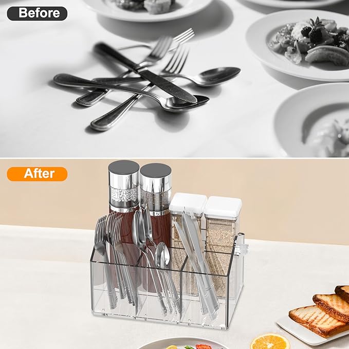 Acrylic Utensil Caddy.Silverware Organizer & Utensil Holder-Heavy-Duty Countertop Cutlery Caddy for Spoons, Forks, Knives, Napkins, Plates | Space-Saving Table, Buffet, Picnic Party Essential - Image 7