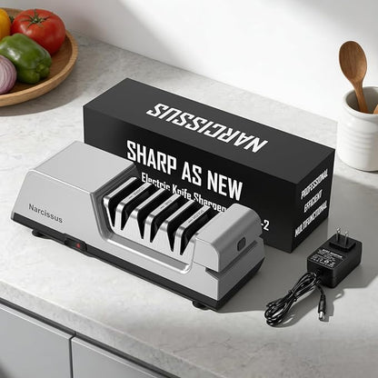 Narcissus Knife Sharpener, 3 Stages Diamond Electric Knife Sharpener for Stainless Steel and Ceramic Kitchen Knives, 40 Seconds Quick Repairing & Polishing, Open Design Port for Scissors Sharpening - Image 8