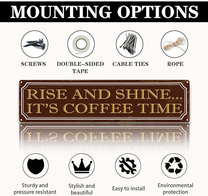 Coffee Time Metal Tin Signs, Coffees Lover Home Decor for Kitchen Bedroom Dining Room, Farmhouse Cafe Decors, Decorative Metal Wall Signs 15.8x4 Inches - Image 3