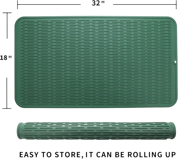 MicoYang Silicone Dish Drying Mat for Multiple Usage,Easy clean,Eco-friendly,Heat-resistant Silicone Mat for Kitchen Counter or Sink,Refrigerator or Drawer Liner Green 4XL 32 inches x 18 inches - Image 2