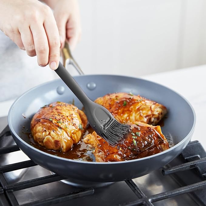 GreenPan Silicone Basting Brush, Cooking Kitchen Utensil, Sauce Marinades BBQ Grill Bake, Flexible Rubber Nonstick Cookware, Steel Core, Heat-Resistant, Anti-Slip Handle BPA-Free Dishwasher Safe, Gray - Image 3