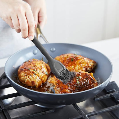 GreenPan Silicone Basting Brush, Cooking Kitchen Utensil, Sauce Marinades BBQ Grill Bake, Flexible Rubber Nonstick Cookware, Steel Core, Heat-Resistant, Anti-Slip Handle BPA-Free Dishwasher Safe, Gray - Image 3