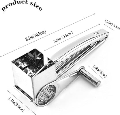 Handheld Cheese Grater Shredder, Stainless Steel | Effortless Hand Crank Rotary Design - Quickly Prep Parmesan, Vegetables, Nuts for Salads, Pasta & & Easy-Clean Kitchen Tool for Everyday Cooking