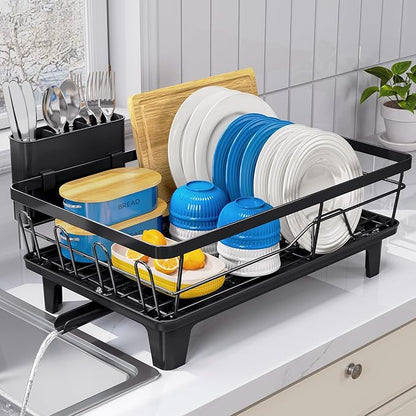 Urackify Dish Drying Rack for Kitchen Counter, Sink Dish Rack with Drainboard 12.2" W x 16.5" L, Large Dish Drainer with Cutlery Holder, Home Countertop Plate Dryer Storage Rack, Black - Image 7