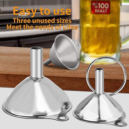 Metal Stainless Steel Funnel, Large Medium Small Funnel Set of 3, Food Grade Mini Funnels for Kitchen Use Filling Bottles Flask Cooking, 2 Brushes YLYL - Image 5