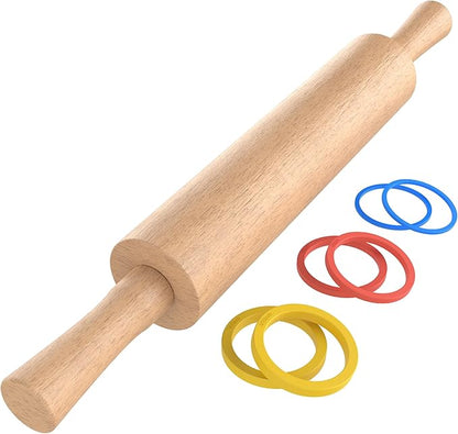 Classic Wooden Rolling Pin with Handle for Fondant, Pizza, Pies, Cookies, Pastries, Rolling Pin for Baking with 3 Multi-Color Thickness Rings, 17"x2.5" (Include handle) Beechwood Rolling Pin by MeppleMakeYourLifeSimple