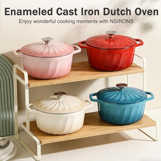 6 QT Enameled Cast Iron Dutch Oven with Lid, Non-Seasoning Enamel Coated Pot, 500°F Oven Safe, Dual Handles, Compatible with All Cooktops for Bread Baking, Braising & Stewing, White (Red,6 QT)