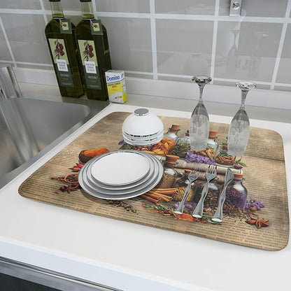 Herbs Kitchen Dish Drying Mat - Spice Bottle Absorbent Microfiber Dish Rack Mat Drying Pad 18 X 24 In - Image 6