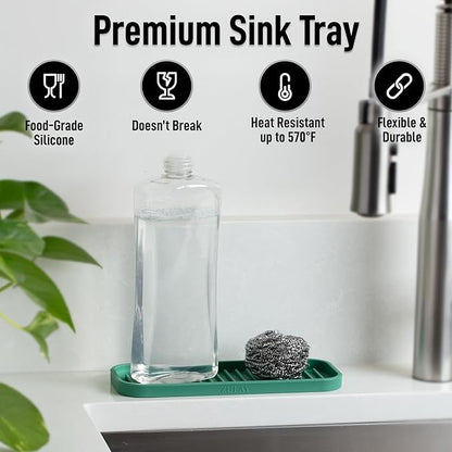 Zulay Kitchen (9x3.5) Silicone Sponge Holder for Kitchen Sink - Flexible Multipurpose Soap Tray - Sink Organizer for Kitchen, Bathroom, Makeup, Trinkets & More (Pine Green) - Image 2
