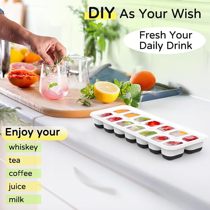 Ice Cube Tray 5 Pack, Stackable Silicone Ice Cube Trays with Lid– Easy Release Reusable Ice Tray, BPA-Free Rectangular Ice Cube Mold Set for Cocktails, Coffee, Whiskey & Drinks- Black - Image 6