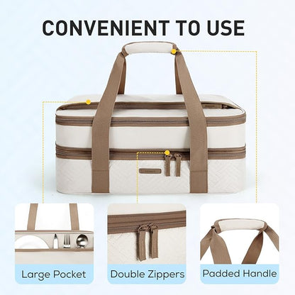 TOURIT Double Decker Insulated Casserole Carrier for Hot or Cold Food Expandable Thermal Food Carrier for Picnic Cookouts Potluck Parties Fits 9" x 13" Baking Dish - Image 4