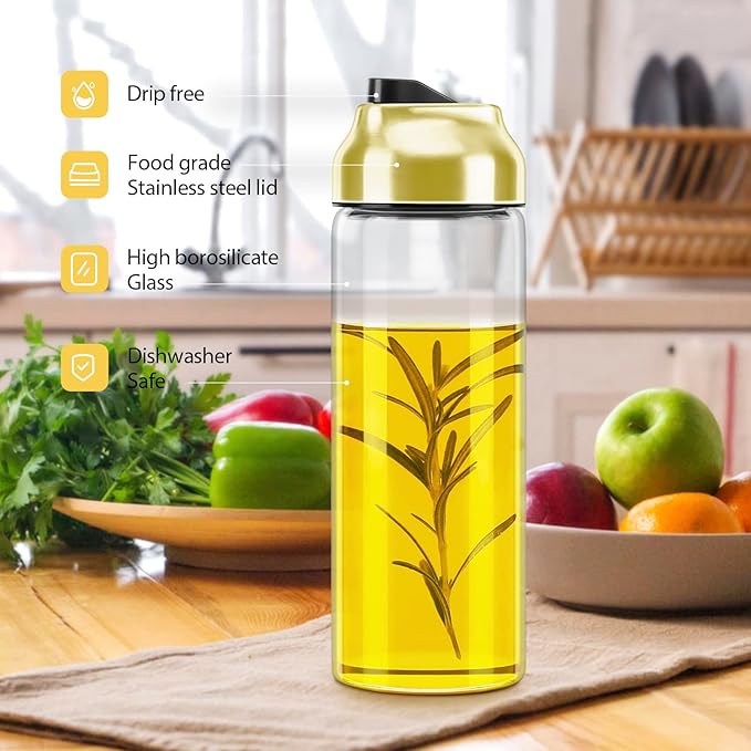 Aelga Gold Oil Dispenser - Gold Kitchen Accessories-Oil Dispenser Bottle for Kitchen with Stainless Steel Spout - Image 4
