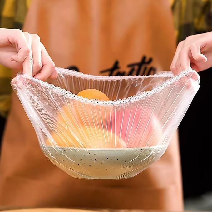 300PCS Elastic Food Covers Fresh Keeping Bags Disposable Stretchable Bowl Covers Universal Kitchen Wrap Seal Bags for Food Storage Bread Proofing and Outdoor Picnics, Adjustable Household Plastic Wrap - Image 3