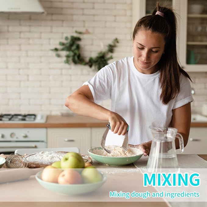 ALLTOP Pastry Blender & Bench Scraper - Premium Kitchen Baking Essential Gadget Set for Cake and Bread Making - Stainless Steel Dough Scraper&Butter Cutter for Homemade Delights - Turquoise - Image 4