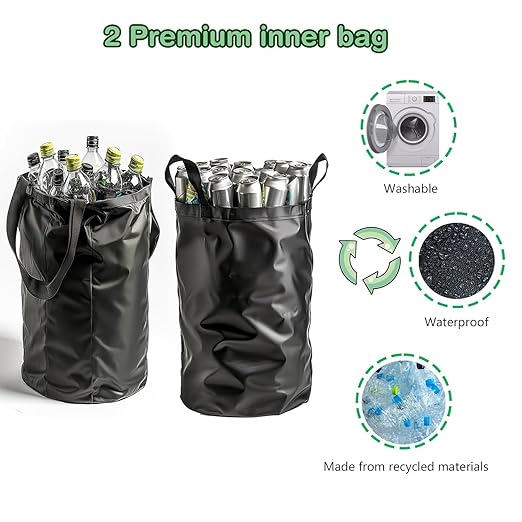 Recycling Bin for Kitchen Indoor Home,Beige Color Large 100L/ 26 Gallon Recycle Bin with Lid Removeable Reusable Inner Bag Bottle Can Glass Waste Plastice Stickers - Image 3