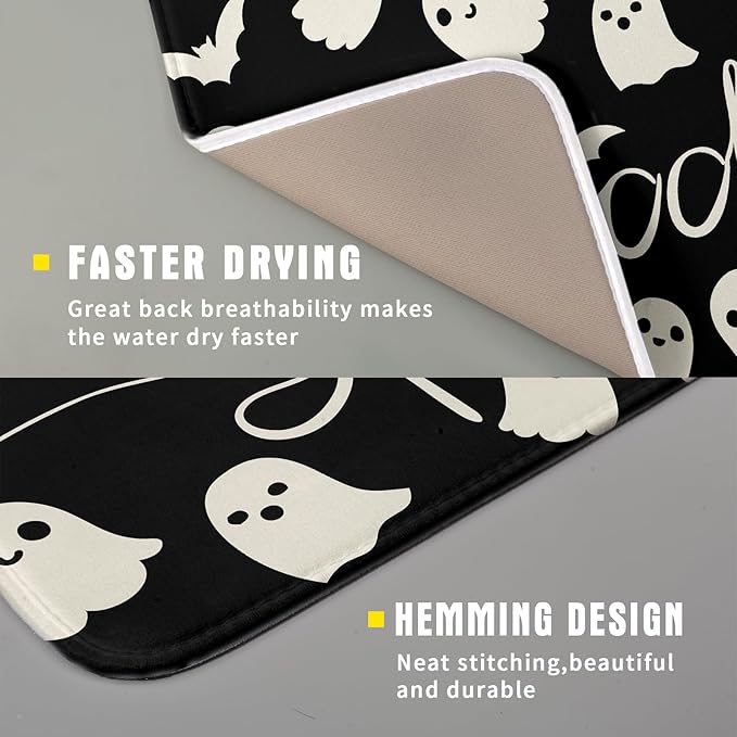 Halloween Dish Drying Mat for Kitchen Counter 16x18 Cute Ghost Black Spooky Holiday Scary Theme Absorbent Reversible Microfiber Drying Mats Kitchen Countertop Protector Dishes Drainer Pad - Image 3