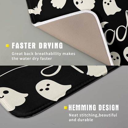 Halloween Dish Drying Mat for Kitchen Counter 16x18 Cute Ghost Black Spooky Holiday Scary Theme Absorbent Reversible Microfiber Drying Mats Kitchen Countertop Protector Dishes Drainer Pad - Image 3