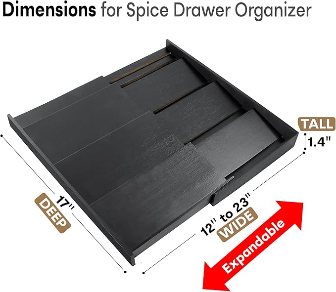 Bamboo Spice Drawer Organizer, (Need 3.1” Deep Drawer) Expandable 4 Tier Spice Rack for Cabinet (From 12" to 23" Wide), Seasoning Storage Insert, Spice Organizer for Drawer,Jars Not Included - Image 2