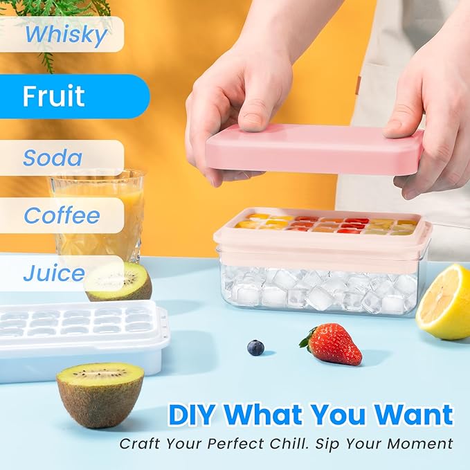 PHINOX Ice Cube Tray with Lid and Bin, Ice Trays for Freezer, Flexible Ice Cube Trays, Making 56 pcs Ice Cubes, Chilling Cocktail, Whiskey, Coffee, with 2 trays, Ice Container, Scoop&Cover, BPA Free - Image 4