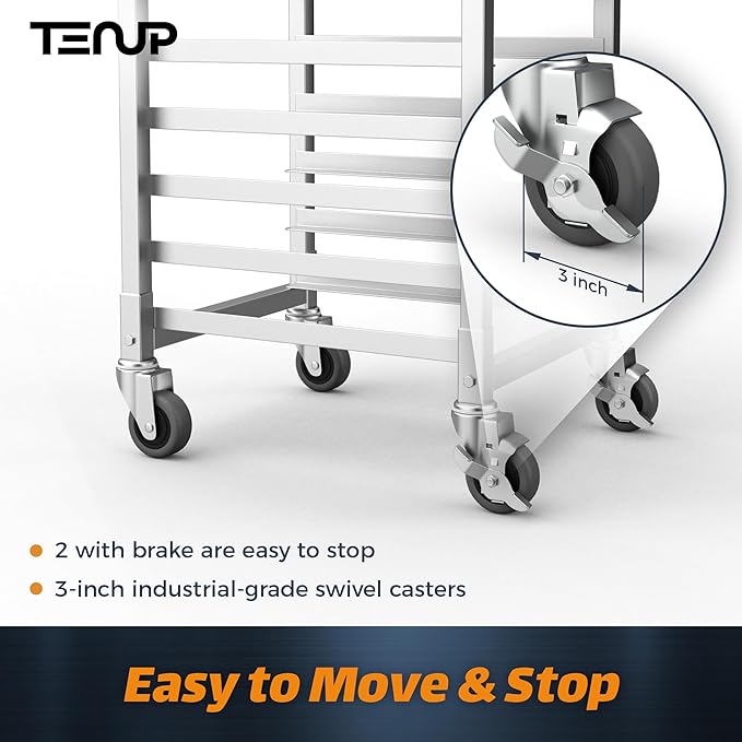 TenUp 10-Tier Half Size Sheet Pan Rack, Heavy-Duty Aluminum Bakery Rack with Wheels – Commercial Cooling & Storage Cart – 18" L x 15.5" W x 36" H - Image 6