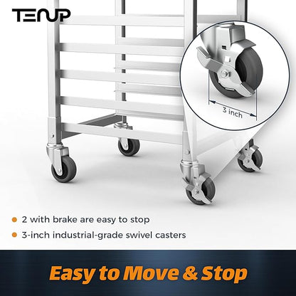TenUp 10-Tier Half Size Sheet Pan Rack, Heavy-Duty Aluminum Bakery Rack with Wheels – Commercial Cooling & Storage Cart – 18" L x 15.5" W x 36" H - Image 6