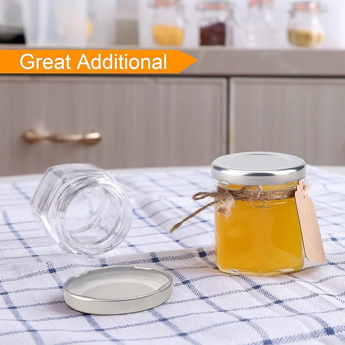 Accguan 30 Pcs 1.5 oz Glass Jars with Silver Lids, Mini Mason Jars for Gifts, Crafts, Wedding, Spice, ExtraTags String