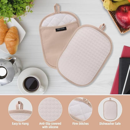 Hovico 2PCS Silicone Pot Holders, Oven Mitts Heat Resistant Hot Pads with Pockets, Non Slip Pot Holder for Kitchen Baking and Cooking| 9.8 x 7 Inches | Towel Cloth Interior Lining - Milkshake - Image 3